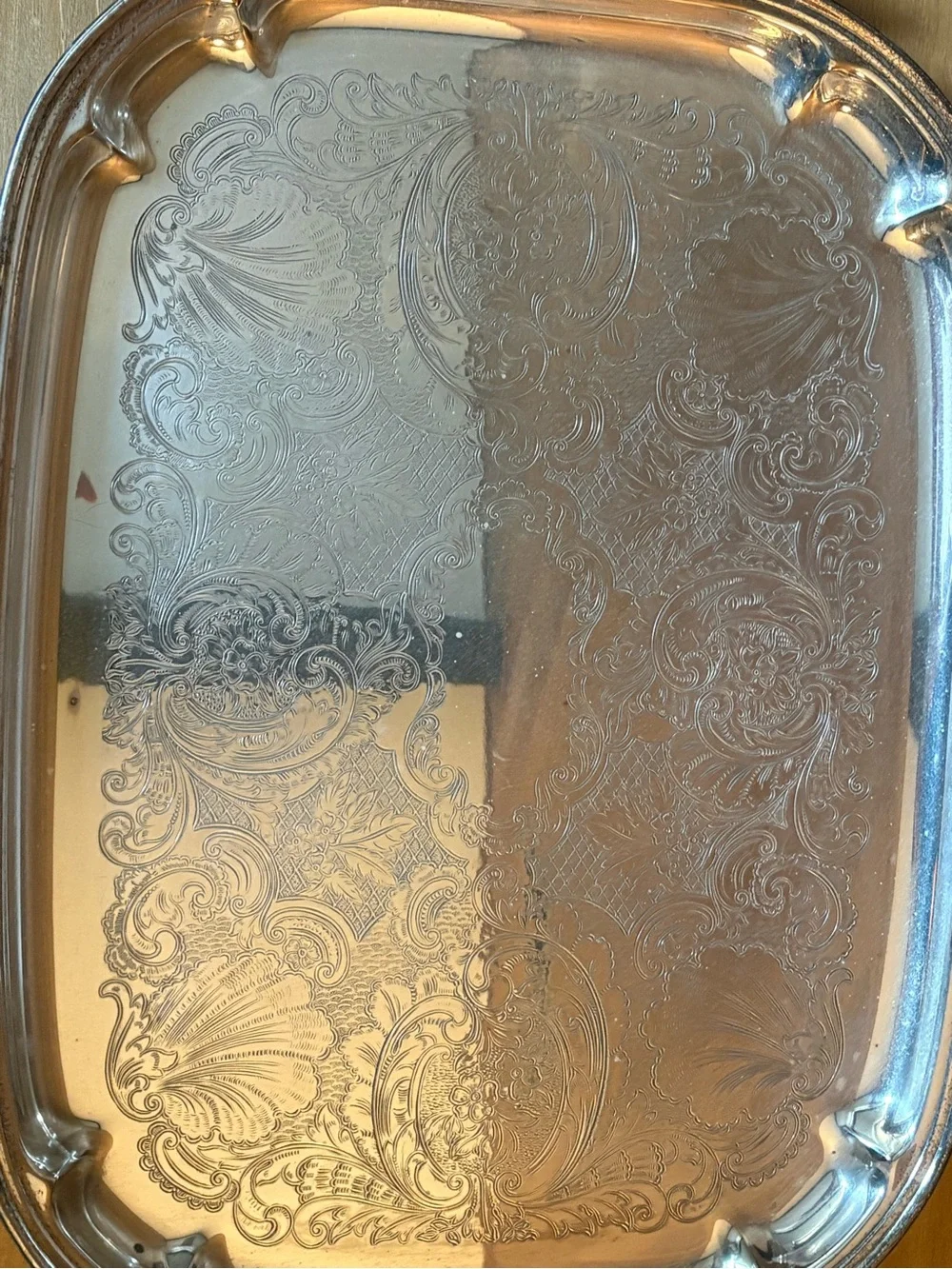 Silver Ornate Serving Tray with Handles - Decorative Home Accent